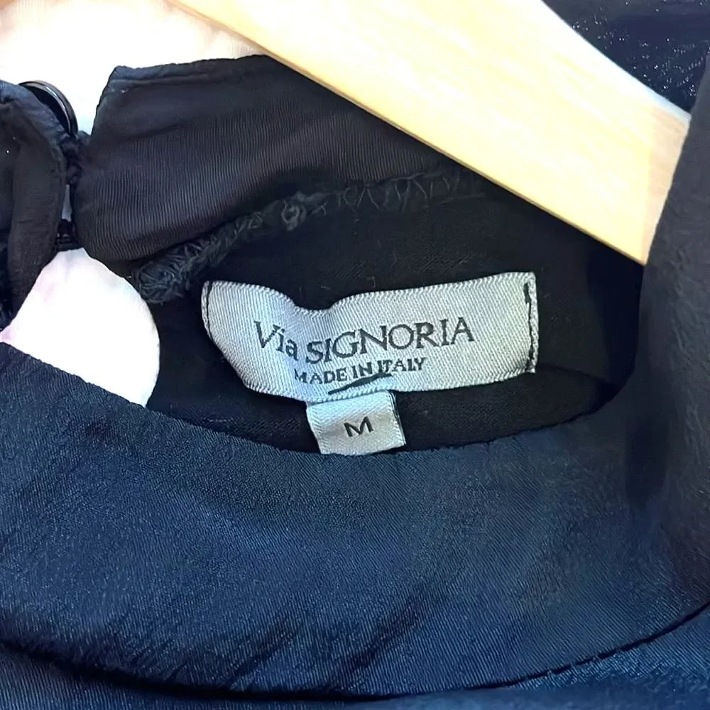 Via Signoria Italy Silk Lace Long Sleeve Black Blouse Sz Medium Whimsigoth Boho - Picture 3 of 7